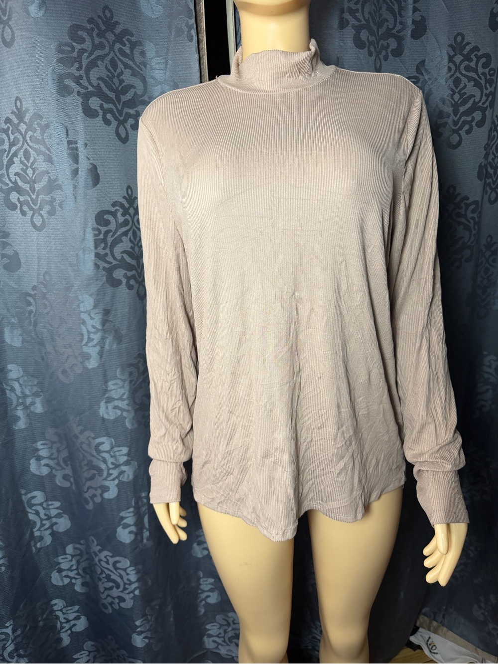 No Boundaries Long Sleeve Mock Neck Top in Taupe